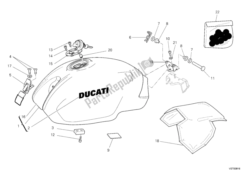 Tutte le parti per il Serbatoio Di Carburante del Ducati Monster S2R 1000 USA 2008